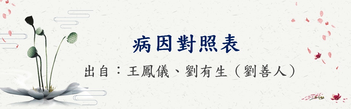 病因對照表-王鳳儀、劉有生（劉善人）